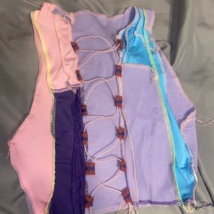 Multi-color patchwork lace up top